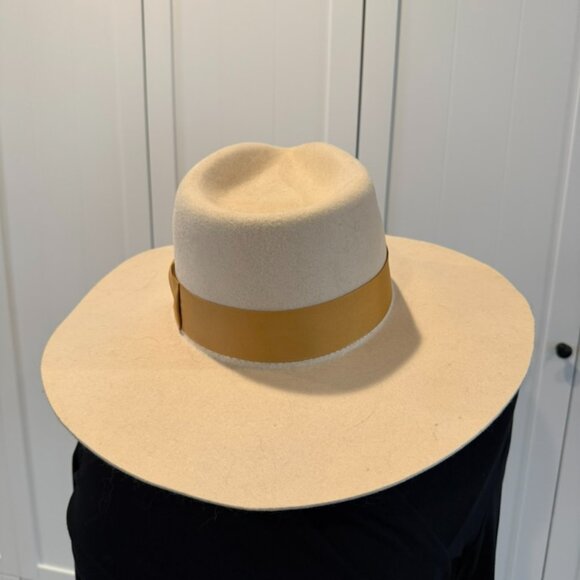 Handmade Cream Wool Wide Brim Fedora w/ Camel Band (7)